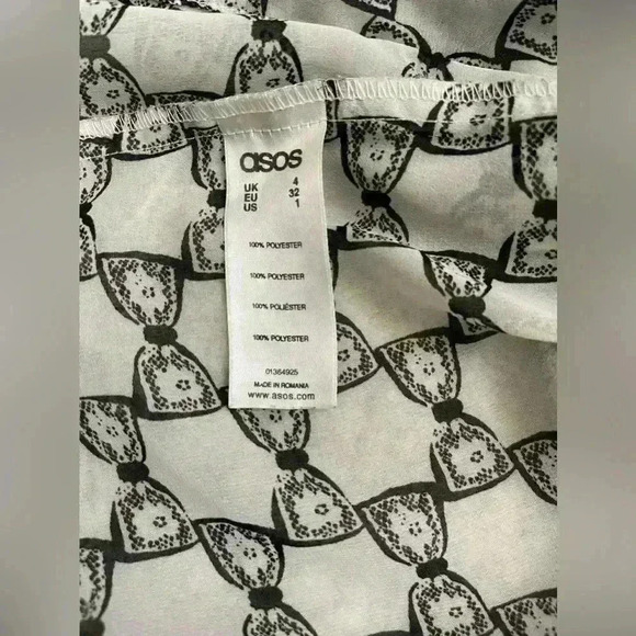 ASOS Bow Print Button Up Top Size 1 Petite - Picture 4 of 5